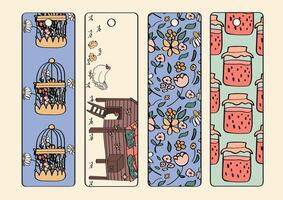Cute farmcore hand-drawn bookmarks collection. vector
