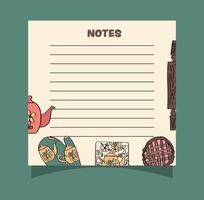 Cute cottagecore kitchenware small square notepad page design. vector