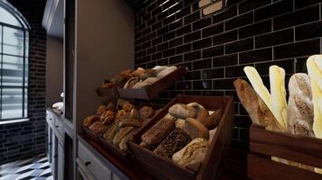 Assorted Bread Types Displayed in Well-Stocked Case video