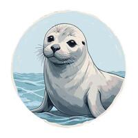 Hand Drawn Seal in Ocean Flat Illustration vector