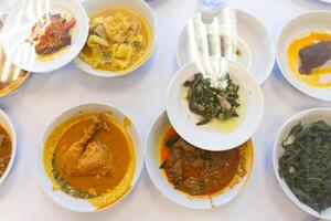 Delicious Padang cuisine featuring a variety of traditional Indonesian dishes, perfect for food, culture, and culinary projects photo