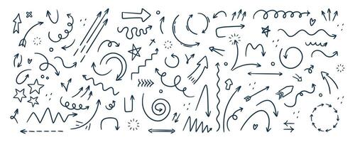 Doodle outline sketch arrow and abstract shapes collection. Hand drawn simple with brush or pen vector