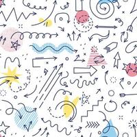 Abstract arrows and shapes seamless pattern, cute modern outline simple style, school, math, business, logistics, personal diary vector
