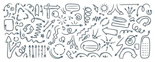 Doodle outline sketch arrow and abstract shapes collection. Hand drawn simple with brush or pen vector
