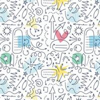 Abstract arrows and shapes seamless pattern, cute modern outline simple style, school, math, business, logistics, personal diary vector