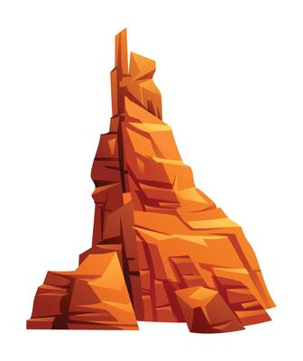 Canyon rock with detailed layers and formations. Desert cliff, hill or mountain cartoon illustration isolated on white background