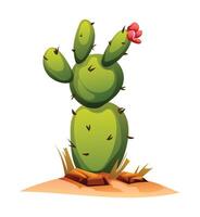Cactus tree on the ground illustration in cartoon style. isolated on white background vector