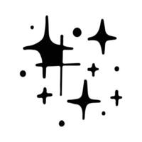 Stars and sparkles doodle illustration. Twinkle, blink, firework, glitter silhouette and glowing symbols in sketch style. Hand drawn illustration isolated on white background vector