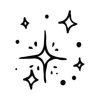 Stars and sparkles doodle illustration. Twinkle, blink, firework, glitter silhouette and glowing symbols in sketch style. Hand drawn illustration isolated on white background vector