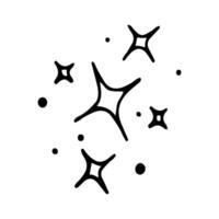 Stars and sparkles doodle illustration. Twinkle, blink, firework, glitter silhouette and glowing symbols in sketch style. Hand drawn illustration isolated on white background vector