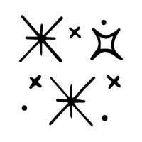 Stars and sparkles doodle illustration. Twinkle, blink, firework, glitter silhouette and glowing symbols in sketch style. Hand drawn illustration isolated on white background vector
