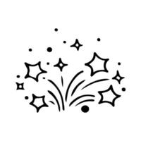 Stars and sparkles doodle illustration. Twinkle, blink, firework, glitter silhouette and glowing symbols in sketch style. Hand drawn illustration isolated on white background vector