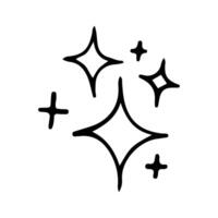 Stars and sparkles doodle illustration. Twinkle, blink, firework, glitter silhouette and glowing symbols in sketch style. Hand drawn illustration isolated on white background vector
