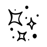 Stars and sparkles doodle illustration. Twinkle, blink, firework, glitter silhouette and glowing symbols in sketch style. Hand drawn illustration isolated on white background vector