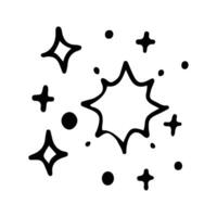 Stars and sparkles doodle illustration. Twinkle, blink, firework, glitter silhouette and glowing symbols in sketch style. Hand drawn illustration isolated on white background vector