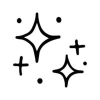 Stars and sparkles doodle illustration. Twinkle, blink, firework, glitter silhouette and glowing symbols in sketch style. Hand drawn illustration isolated on white background vector