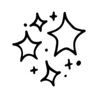 Stars and sparkles doodle illustration. Twinkle, blink, firework, glitter silhouette and glowing symbols in sketch style. Hand drawn illustration isolated on white background vector