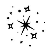 Stars and sparkles doodle illustration. Twinkle, blink, firework, glitter silhouette and glowing symbols in sketch style. Hand drawn illustration isolated on white background vector