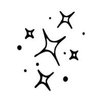 Stars and sparkles doodle illustration. Twinkle, blink, firework, glitter silhouette and glowing symbols in sketch style. Hand drawn illustration isolated on white background vector