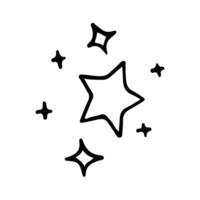 Stars and sparkles doodle illustration. Twinkle, blink, firework, glitter silhouette and glowing symbols in sketch style. Hand drawn illustration isolated on white background vector