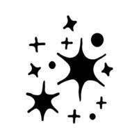 Stars and sparkles doodle illustration. Twinkle, blink, firework, glitter silhouette and glowing symbols in sketch style. Hand drawn illustration isolated on white background vector