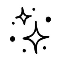 Stars and sparkles doodle illustration. Twinkle, blink, firework, glitter silhouette and glowing symbols in sketch style. Hand drawn illustration isolated on white background vector