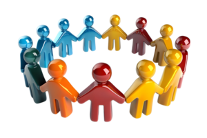Pack of Colorful Human Figures in a Group Representing Community and Diversity isolated on transparent background png