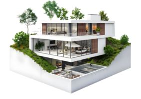Modern minimalist house model with sleek design. Isolated on a transparent background png