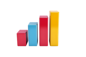 Pack of colorful 3D bar charts representing statistical data isolated on a transparent background png