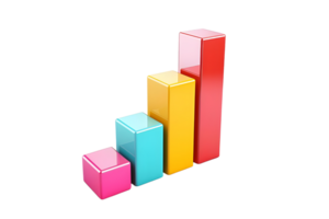 colorful 3D bar charts displaying various data isolated on a transparent background png