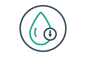 Low fat icon. water drop with arrow. icon related to fat content. line icon style. fitness elements illustration vector