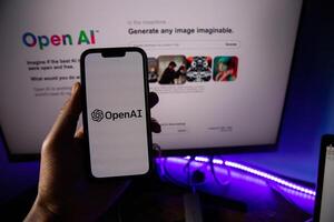 New York, United States, 8th February 2023. Smartphone with OpenAI logo, OpenAI is a nonprofit research company that aims to develop and direct artificial intelligence. photo