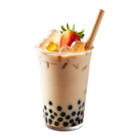 Oolong milk tea on a plastic glass with a straw on a transparent background png