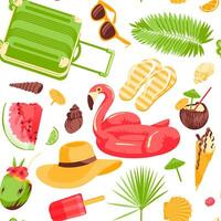 Pattern of summer vacation objects. Tropical beach resort vacation symbols. Design with text. flat illustration vector