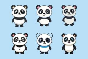 cute panda illustration isolated on colorful Set of cute big pandas in different poses. flat illustration design vector
