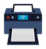 Flat icon. Wireless inkjet printer perspective front view. Printing documents in office using copiers. Simple black and white on white background vector