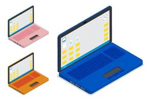 isometric open portable laptop with Desktop. Modern technology. Modern portable devices. 3d on blue background vector