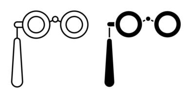 Linear icon. Spectacles, binoculars with handle for viewing performance from far rows. Spectator theatrical binoculars. Simple black and white isolated on white background vector
