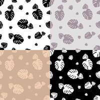 set of seamless patterns with silhouettes of tropical plant Monstera leaves. Ornament for decoration and printing on fabric. Design element. vector