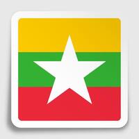 MYANMAR flag icon on paper square sticker with shadow. Button for mobile application or web. vector