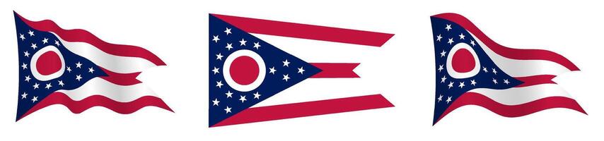 flag of american state of Ohio in static position and in motion, fluttering in wind in exact colors and sizes, on white background vector