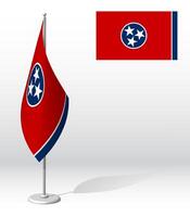 flag of american state of TENNESSEE on flagpole for registration of solemn event. Day of state of TENNESSEE. Realistic 3D on white vector