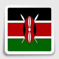 Kenya flag icon on paper square sticker with shadow. Button for mobile application or web. vector