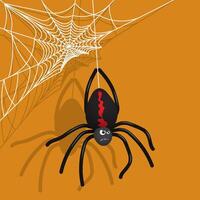 Angry cartoon spider descending spider web. Character for Halloween. Colored for background of any color vector