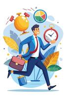 Efficient Businessman Managing Time and Productivity, Finishing Projects Quickly to Meet Deadlines vector
