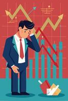 Broke Businessman Investor Devastated by Capital Loss and Stock Market Decline on Red Financial Graph Chart vector