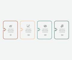 Business infographic thin line process with square template design with icons and 4 options or steps. Free illustration vector