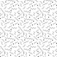 Black And White Geometric Pattern With Wavy Zig Zag Lines And Small Dots Memphis Style Background vector