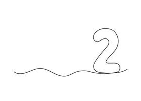Number two, continuous one line drawing. Black hand drawn single minimalist line isolated number. line figure background vector
