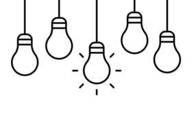 Bulb light hanging with glowing one lamp, line icon. Lightbulb symbol as idea concept sign. Lamp simple outline. illustration vector